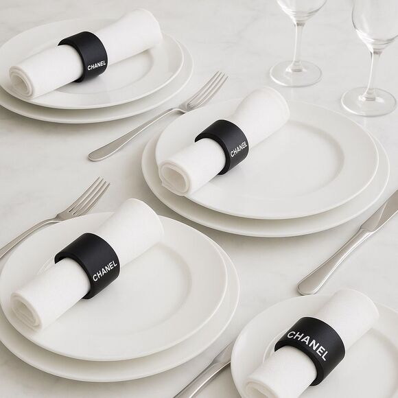 CHANEL Black and White Wood Napkin Ring Set of 6 - Picture 2 of 8